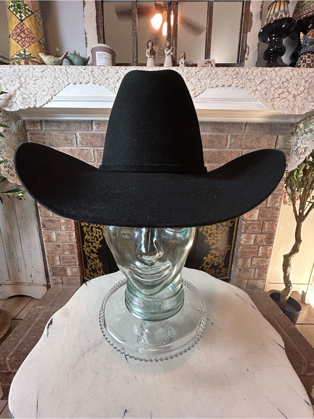 Vintage STETSON 10X Shasta Felt Black Western Wool Cowboy Hat 7 1/8 Silver Band